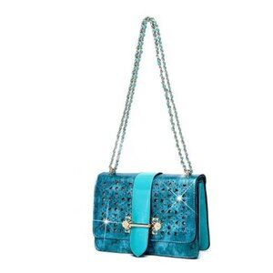 Brangio (Italy) Metallic Crossbody Bag With Chain Strap & Multiple Compartments